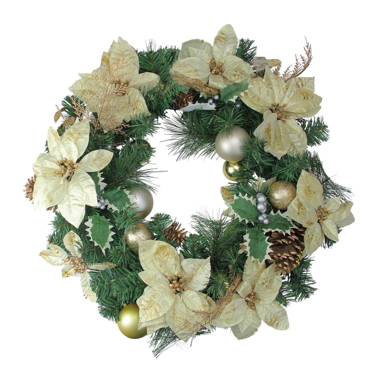 Northlight Glitter Poinsettia and Pine Cone Artificial Christmas Wreath - 24" - Unlit